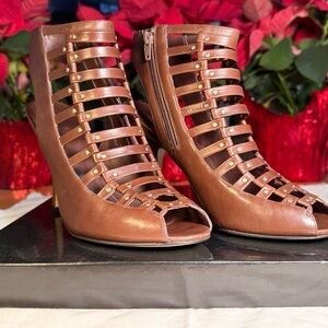 Delman Women's Cocoa Brown Peep Toe Heels